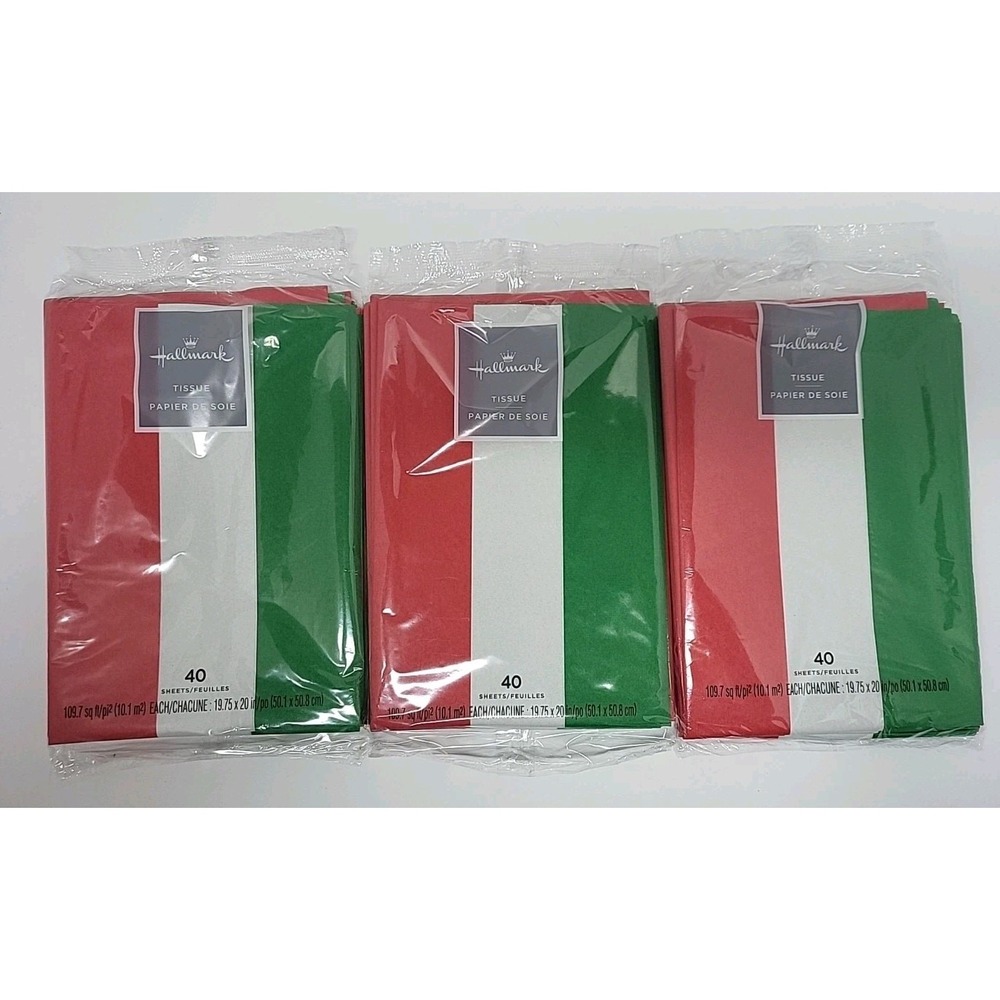 Lot of 3 Packages Hallmark Tissue Paper Green White Red 120 sheets Total